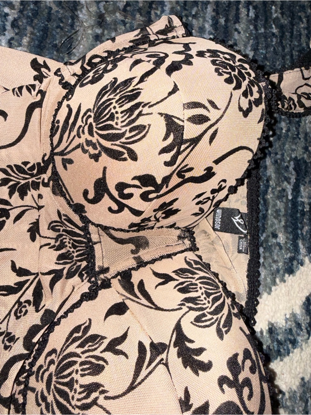 Windsor One-Piece in Beige w/ Black Floral Print Lace - Picture 5 of 5